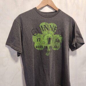 Guinness Charcoal Gray Short Sleeve Tee with Green Shamrock Graphic